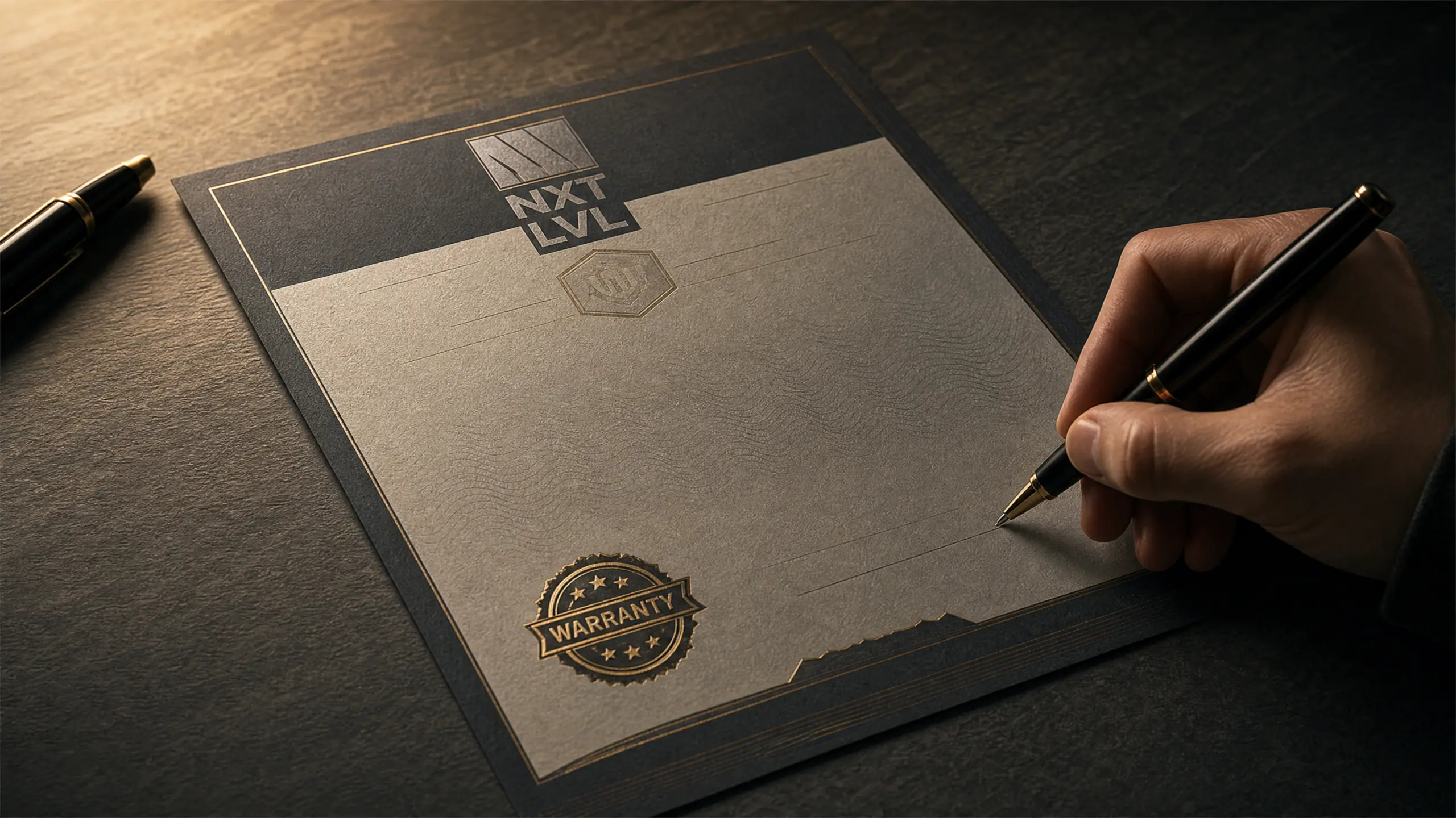Signed lifetime workmanship warranty document on a clipboard